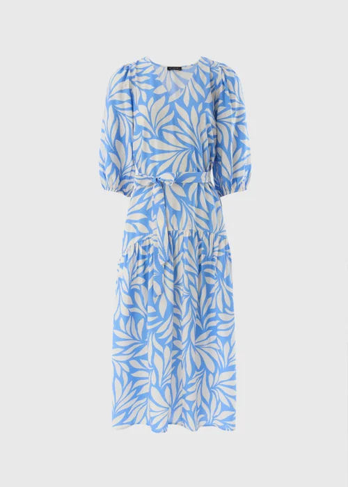 Et Vous Blue Palm Tie Waist Midaxi Dress - Size 8 Image 4