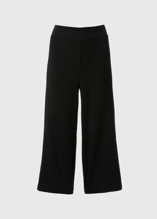 Black Textured Cropped Wide Leg Trousers - 8 Image 4