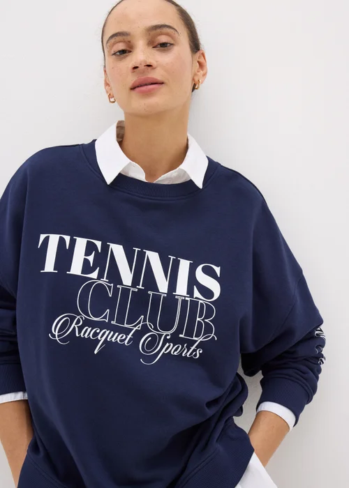 Navy Tennis Slogan Sweatshirt - XS Image 1