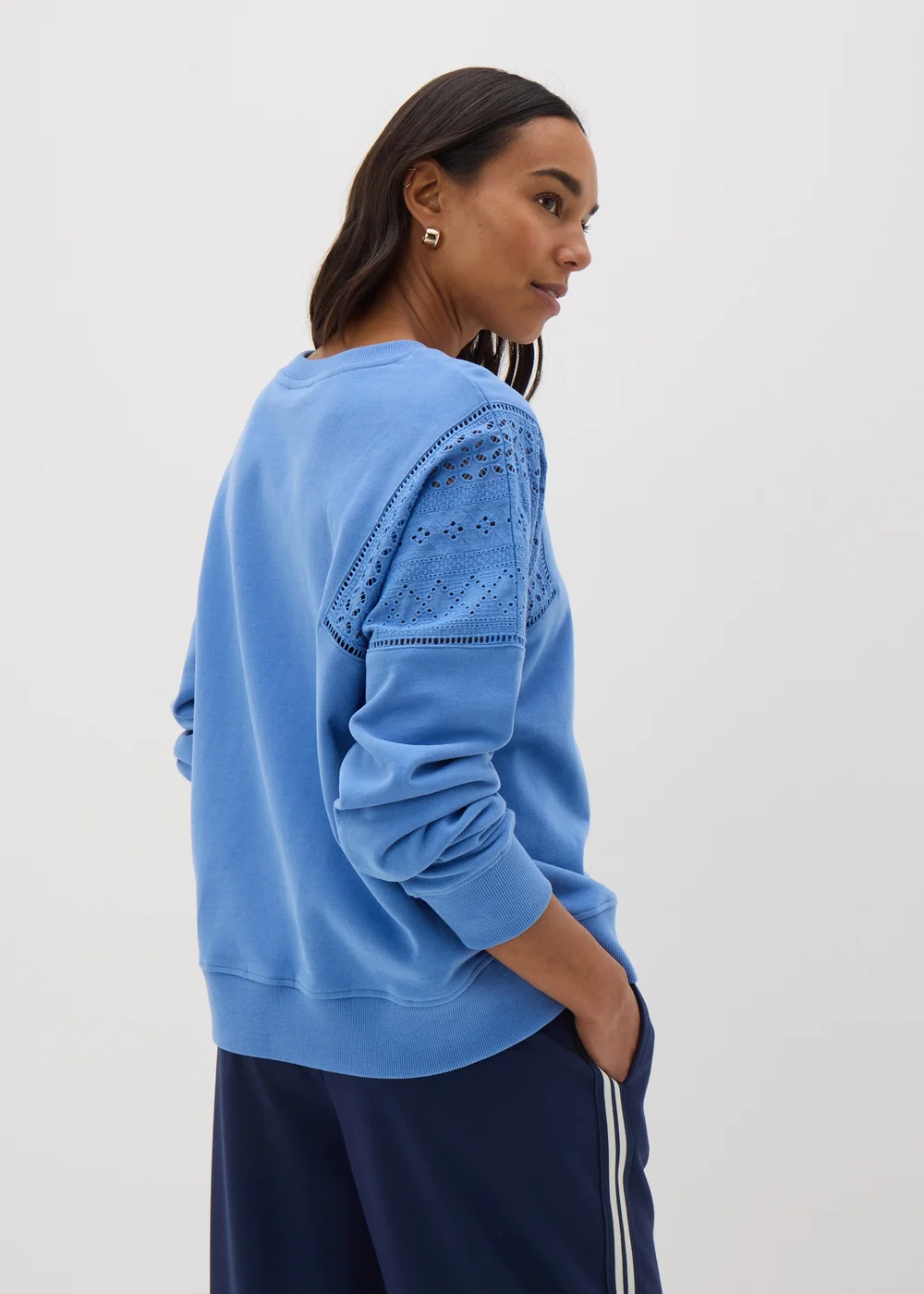 Blue Broderie Anglaise Detail Sweatshirt - XS Image 2