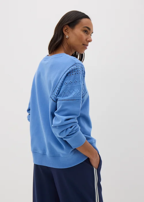 Blue Broderie Anglaise Detail Sweatshirt - XS Image 2