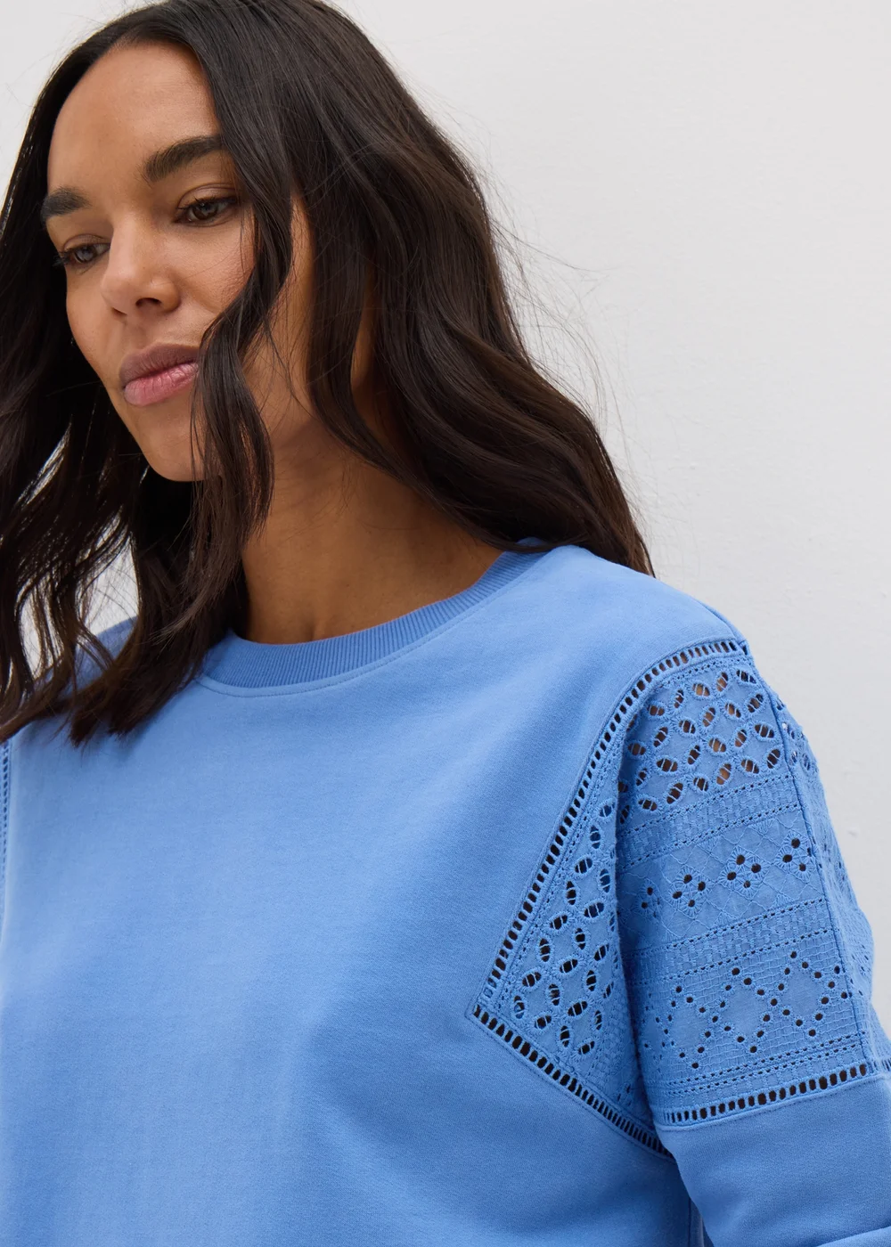 Blue Broderie Anglaise Detail Sweatshirt - XS Image 3