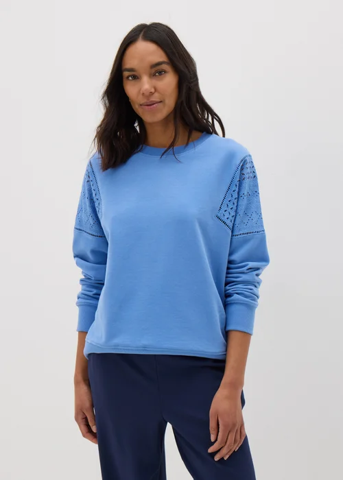 Blue Broderie Anglaise Detail Sweatshirt - XS Image 1