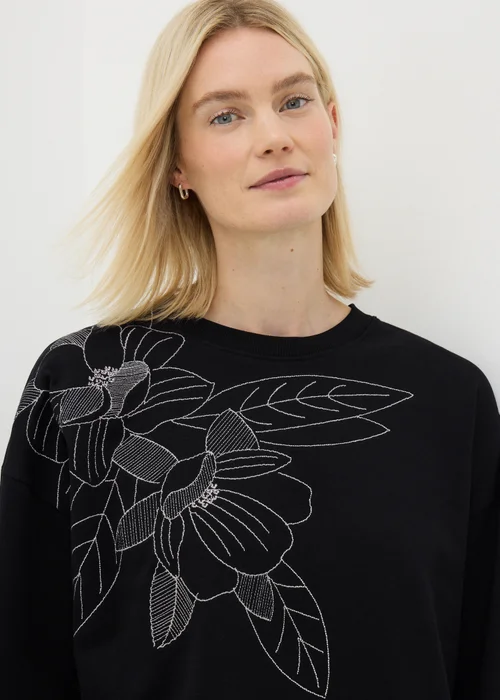 Black Floral Stitch Sweatshirt - XS Image 3