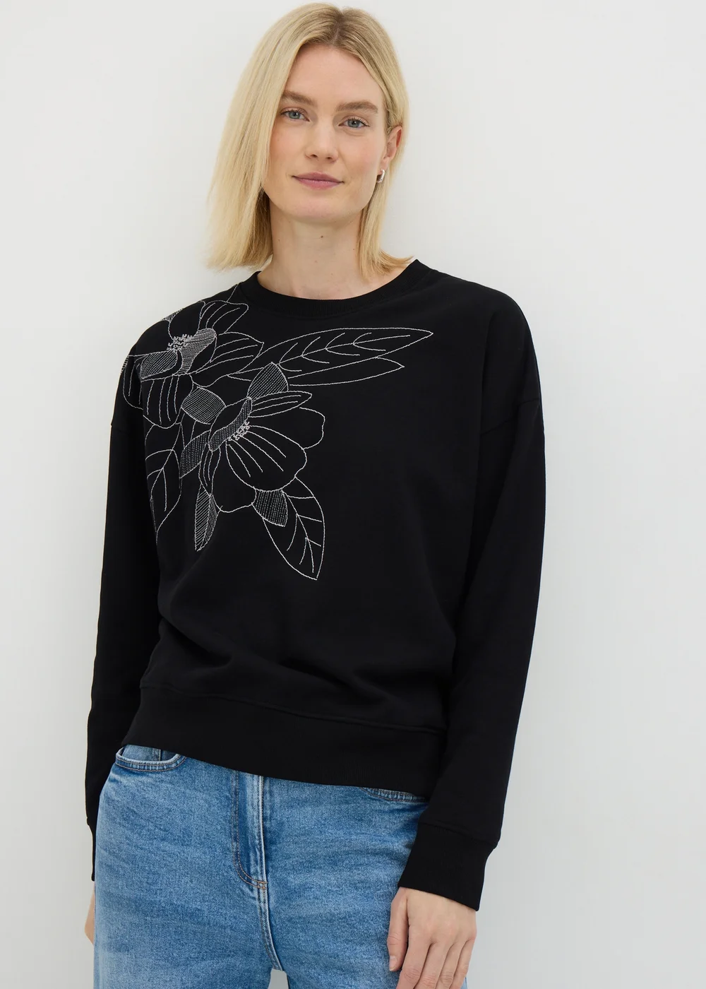 Black Floral Stitch Sweatshirt - XS Image 1