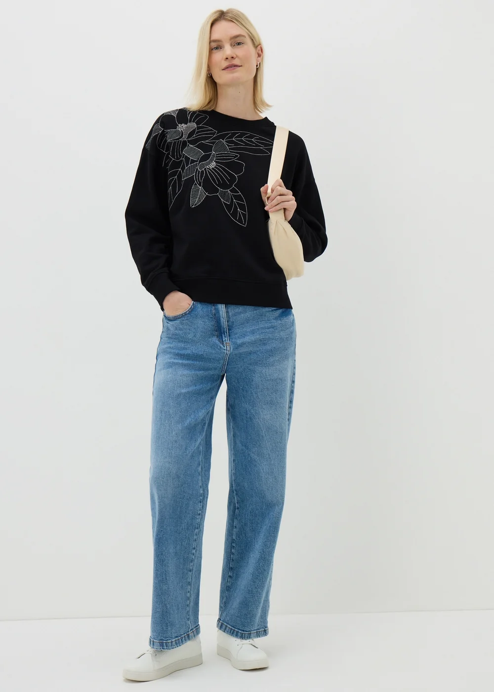 Black Floral Stitch Sweatshirt - XS Image 2