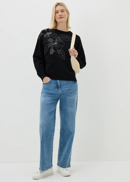 Black Floral Stitch Sweatshirt - XS Image 2