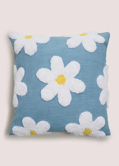 Blue Daisy Embroidered Cushion Image 1