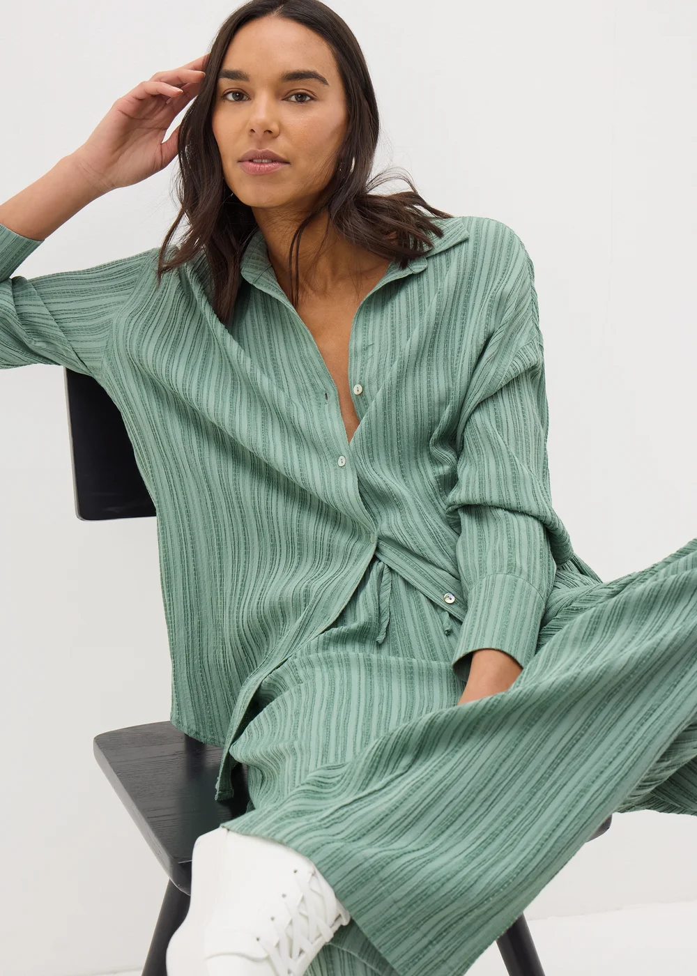 Et Vous Sage Green Textured Co Ord Shirt - 8 Image 1