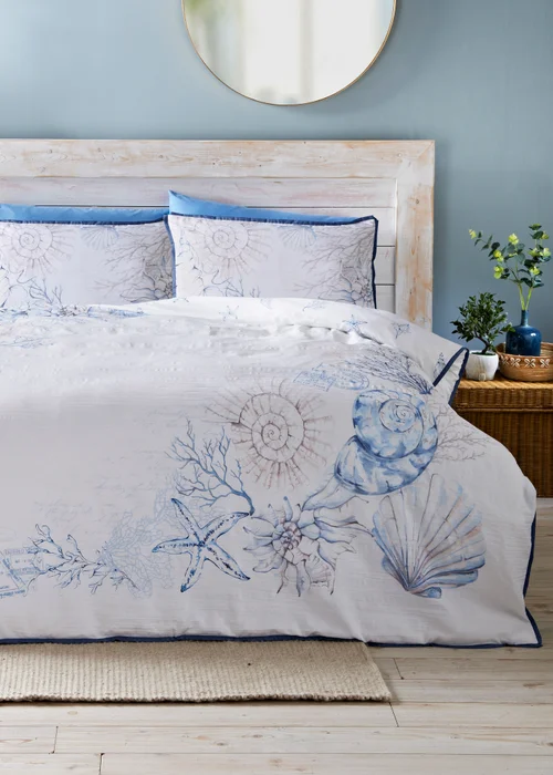 Blue Shell Crinkle Duvet Set - Double Image 1