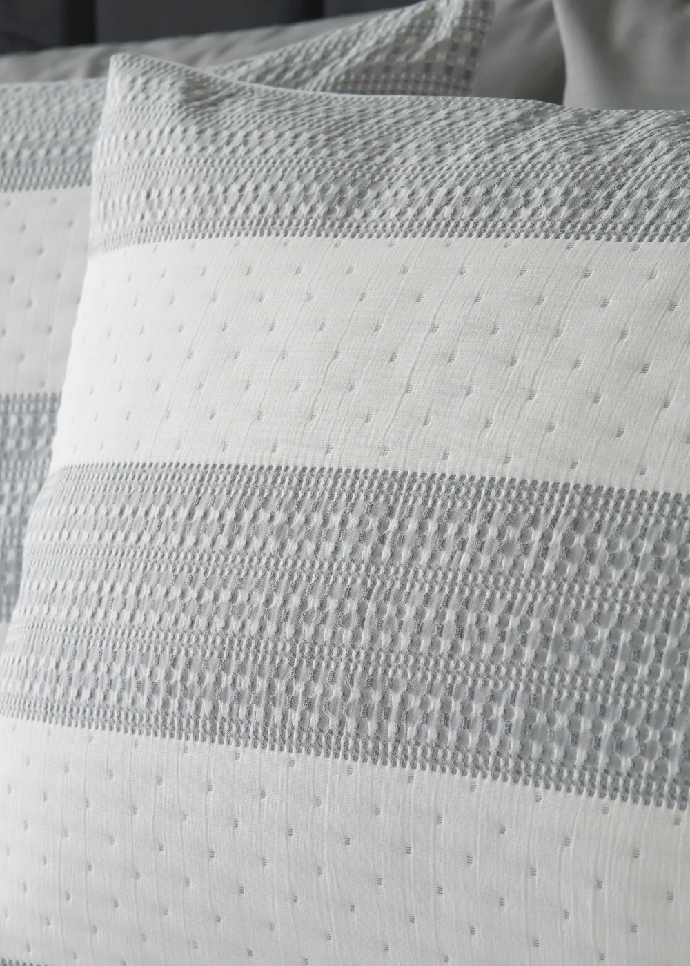 Grey & White Stripe Waffle Duvet Set - Double Image 2