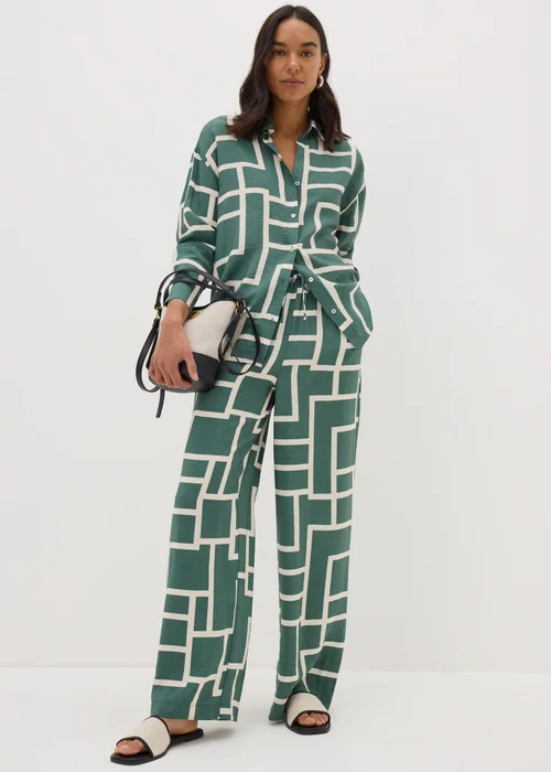 Et Vous Khaki Geometric Print Co Ord Wide Leg Trousers - 8 Image 1