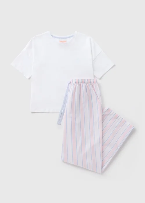Pink T-Shirt & Stripe Bottoms Pyjama Set - Extra small Image 3