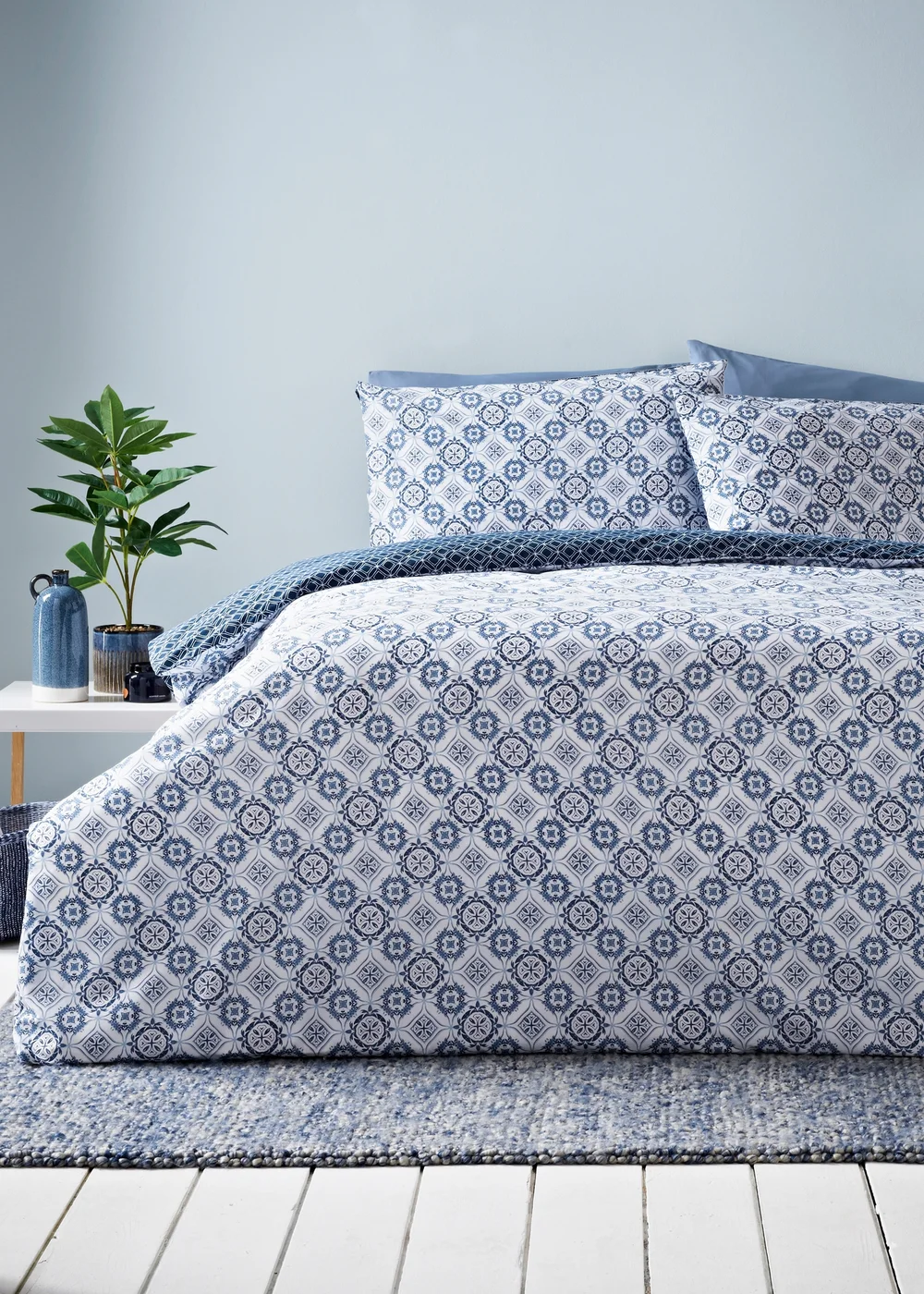 Blue Tile Duvet Set - Single Image 1