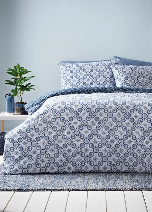 Blue Tile Duvet Set - Single Image 1