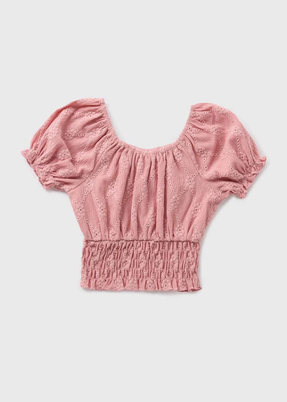 Girls Pink Crinkle Broderie Crinkle Milkmaid Top (7-15yrs) - 10 Yrs Image 1