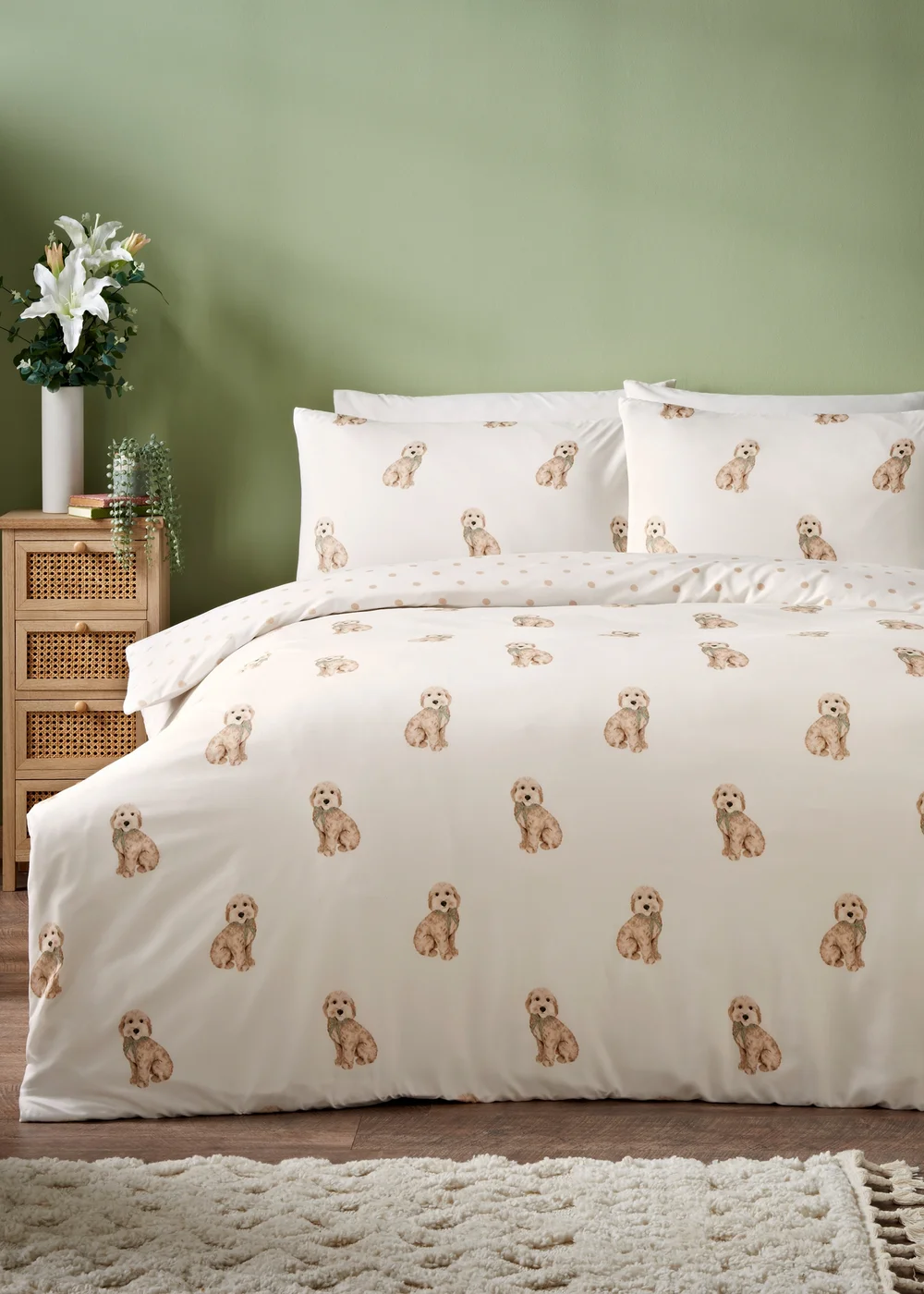 Cream Cockapoo Printed Duvet Set - Single Image 1