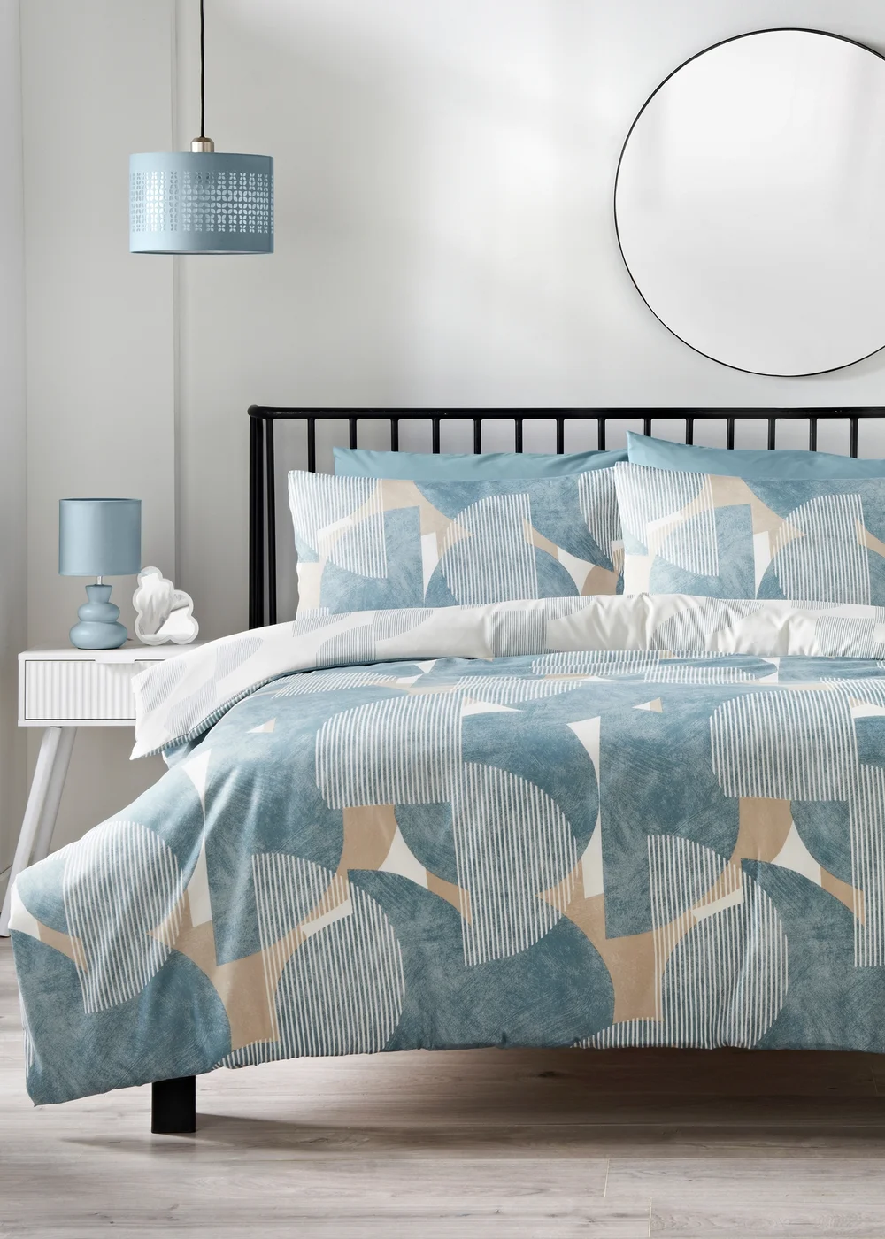 Blue Textured Geometric Duvet Set - Single Image 1