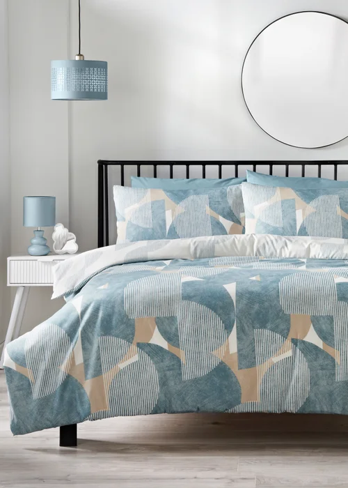Blue Textured Geometric Duvet Set - Single Image 1