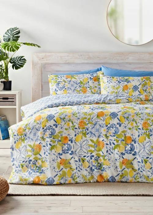 Blue Lemon Tiles Duvet Set - Single Image 1