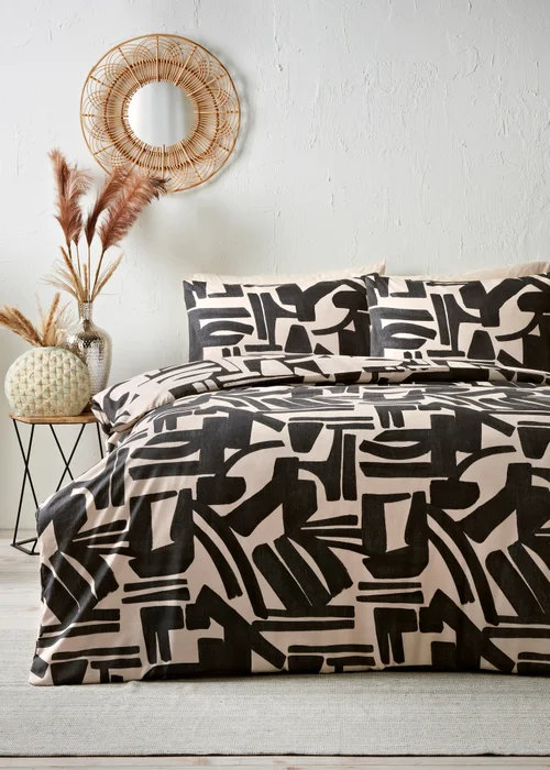 Black Mono Abstract Duvet Set - Single Image 1
