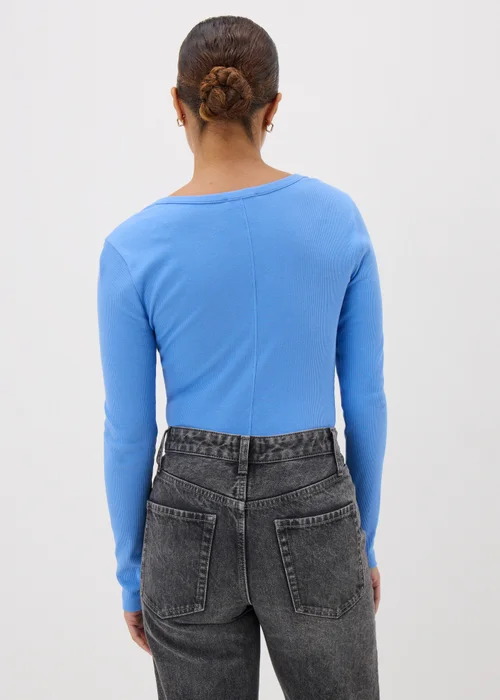Blue Henley Collar Long Sleeve Top - 8 Image 3