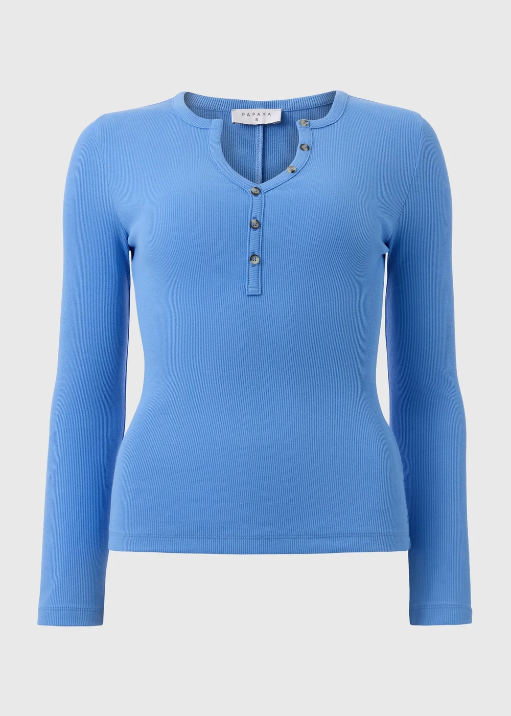 Blue Henley Collar Long Sleeve Top - 8 Image 4
