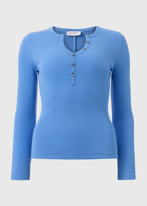 Blue Henley Collar Long Sleeve Top - 8 Image 4