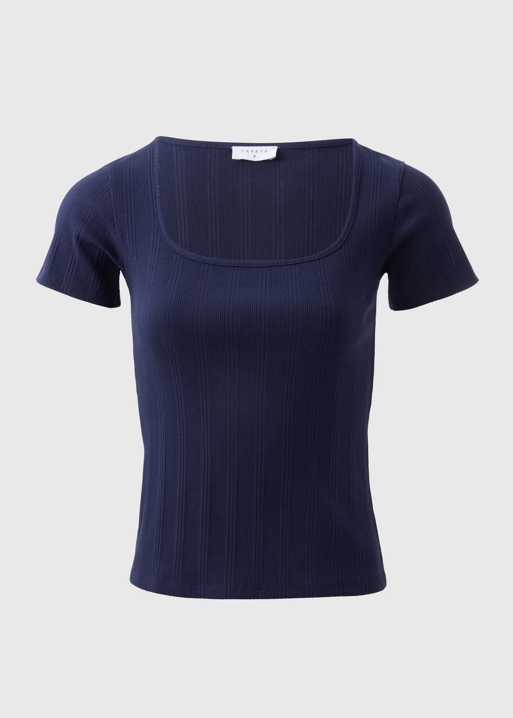 Navy Ribbed Square Neck T-Shirt - 8 Image 3
