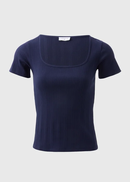 Navy Ribbed Square Neck T-Shirt - 8 Image 3
