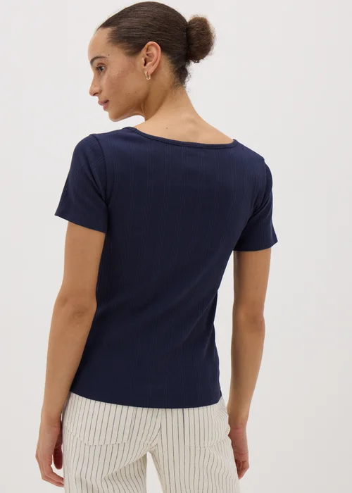 Navy Ribbed Square Neck T-Shirt - 8 Image 2