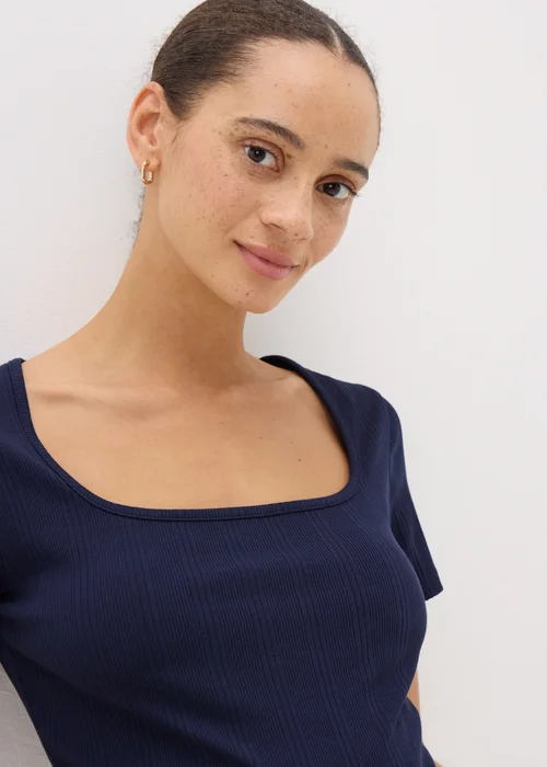 Navy Ribbed Square Neck T-Shirt - 8 Image 1