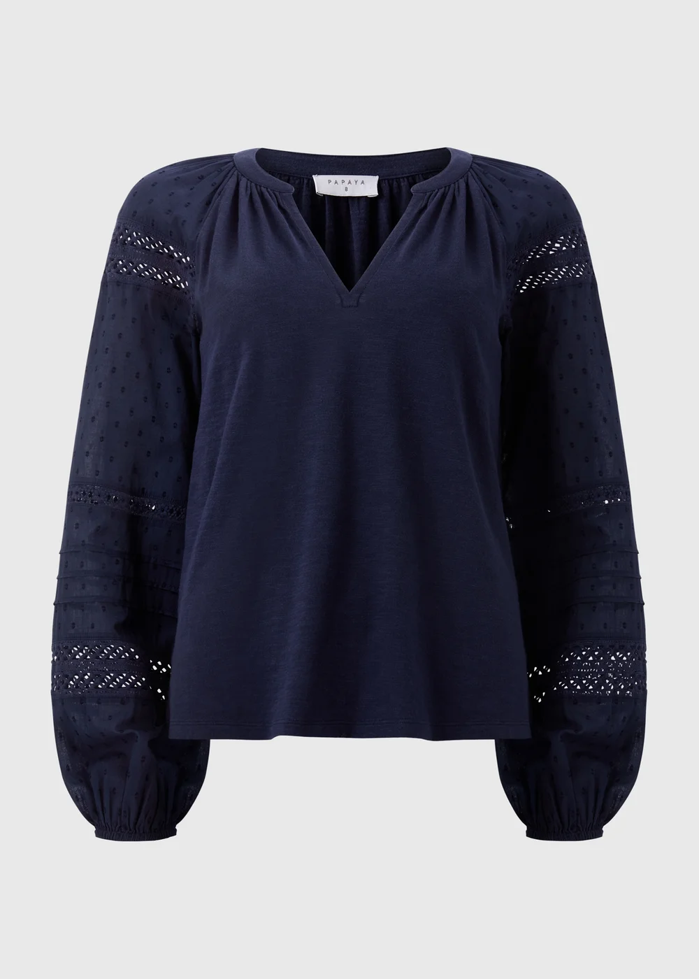 Navy Broderie Anglaise Long Sleeve Top - 8 Image 4