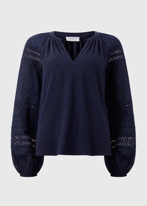 Navy Broderie Anglaise Long Sleeve Top - 8 Image 4