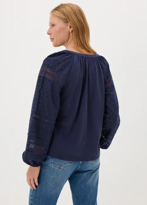 Navy Broderie Anglaise Long Sleeve Top - 8 Image 3