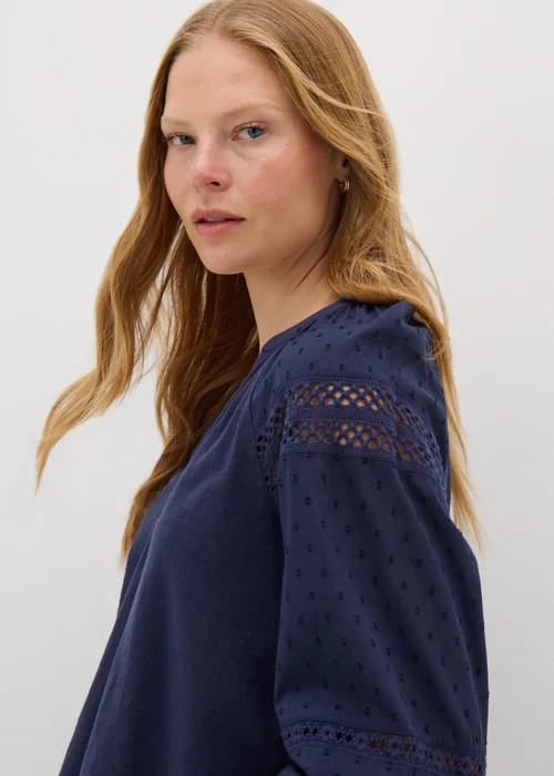 Navy Broderie Anglaise Long Sleeve Top - 8 Image 2