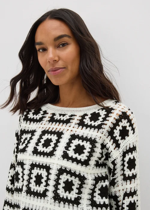 Black Monochrome Patchwork Crochet Jumper - XS Image 3