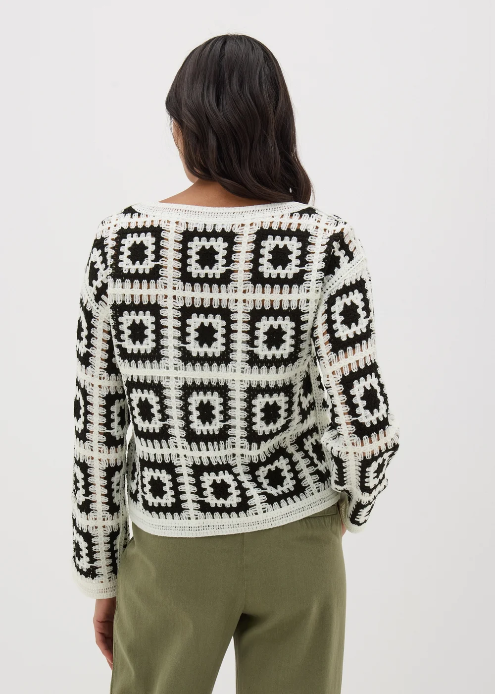 Black Monochrome Patchwork Crochet Jumper - XS Image 2
