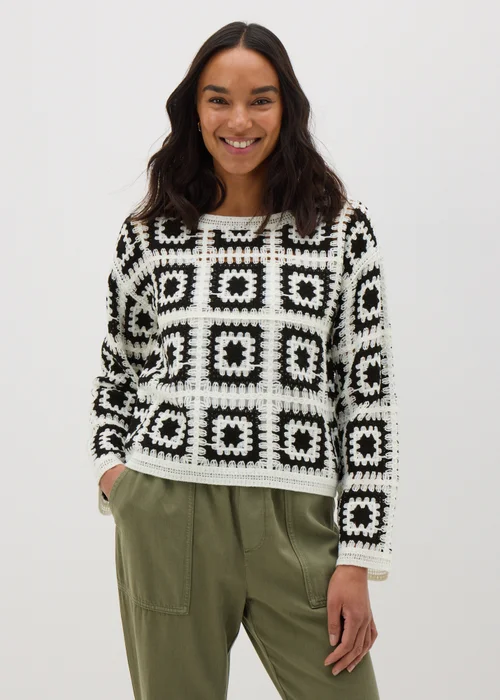 Black Monochrome Patchwork Crochet Jumper - XS Image 1