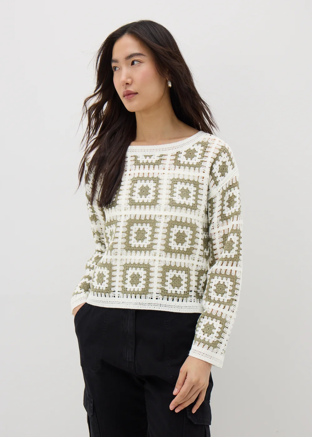 Green Crochet Patchwork Jumper - XS Image 1