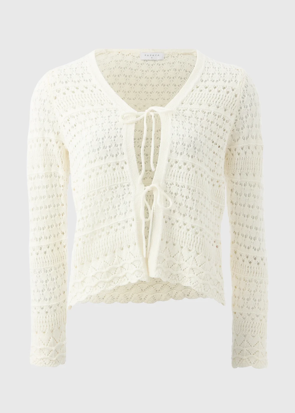 Ivory Pointelle Tie Front Cardigan - S Image 4