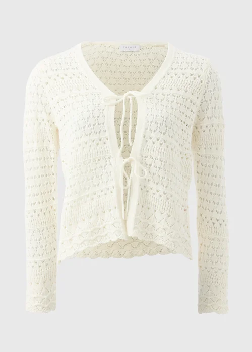 Ivory Pointelle Tie Front Cardigan - S Image 4