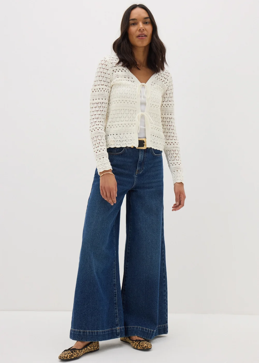 Ivory Pointelle Tie Front Cardigan - S Image 2