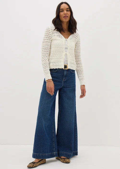 Ivory Pointelle Tie Front Cardigan - S Image 2