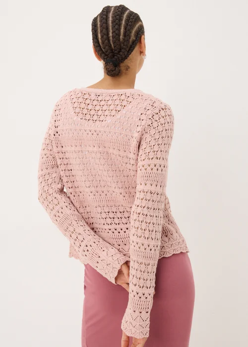 Pink Pointelle Tie Front Cardigan - S Image 2