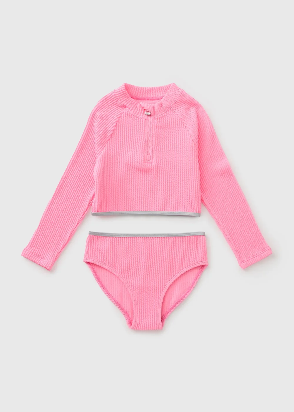 Girls Pink Crinkle Half Zip Bikini Set (6-15yrs) - 6-7 Yrs Image 1