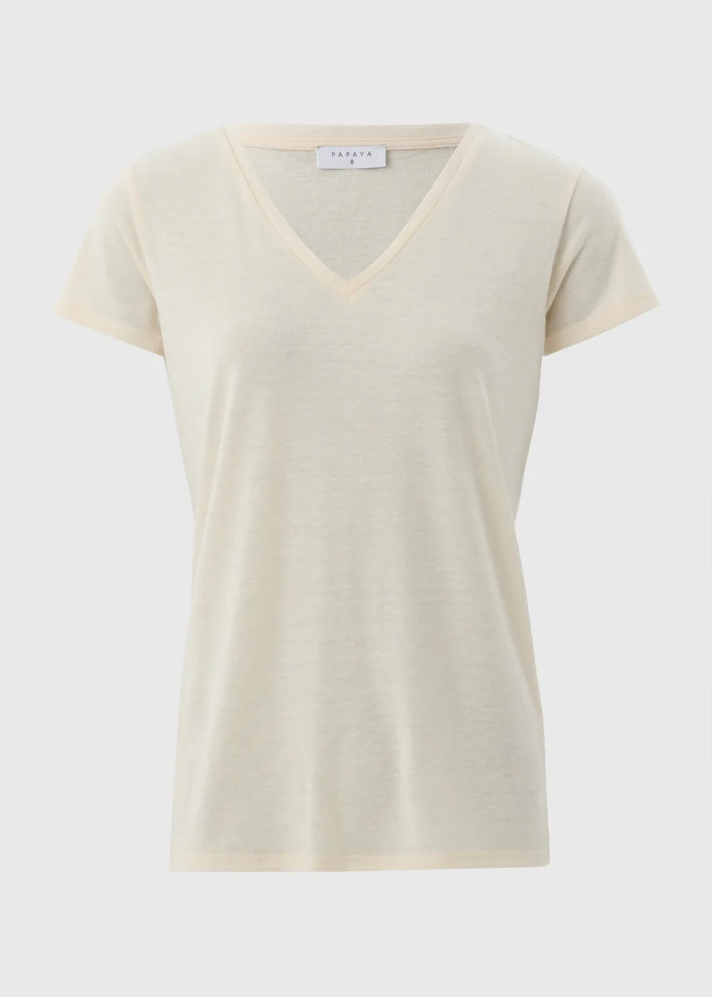 Beige Linen Blend V-Neck T-Shirt - 8 Image 3