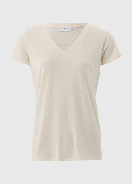 Beige Linen Blend V-Neck T-Shirt - 8 Image 3