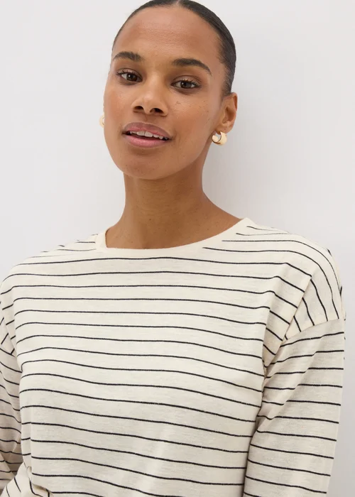 Cream Monochrome Linen Blend Stripe Top - 8 Image 2