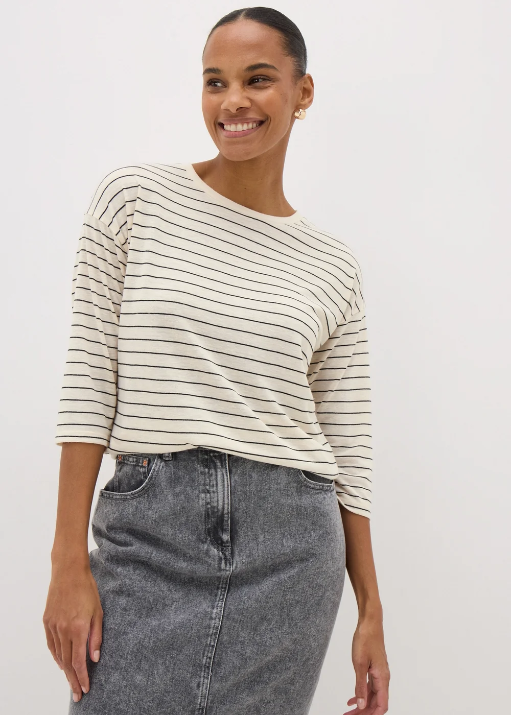 Cream Monochrome Linen Blend Stripe Top - 8 Image 1